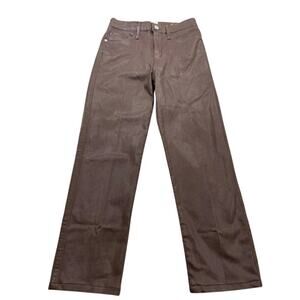 Frame Brown Le Sylvie Slender Straight Denim Jeans W/ Luxe Coating, Size 30